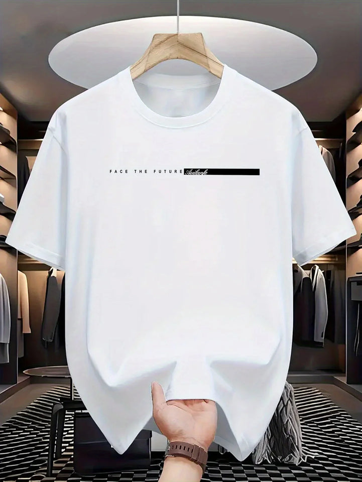 Camiseta masculina de verão 100% algodão, casual, folgada, com estampa de letras grandes