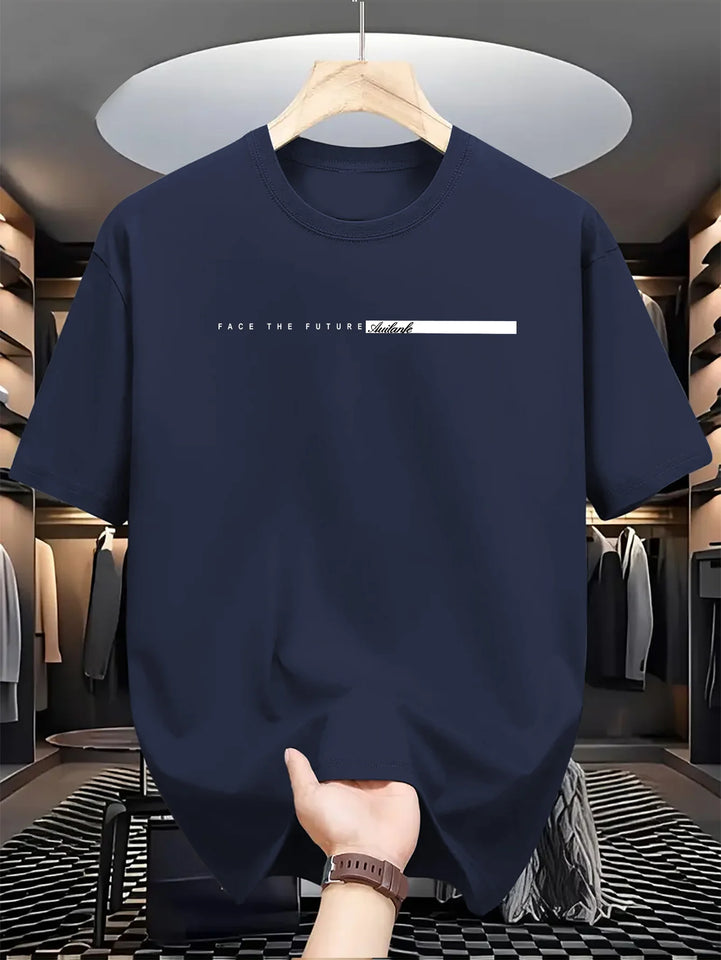 Camiseta masculina de verão 100% algodão, casual, folgada, com estampa de letras grandes