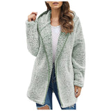 Casaco longo de pelúcia feminino para outono e inverno, casaco de lã grosso e quente, gola virada para baixo, casaco de pelúcia feminino casual