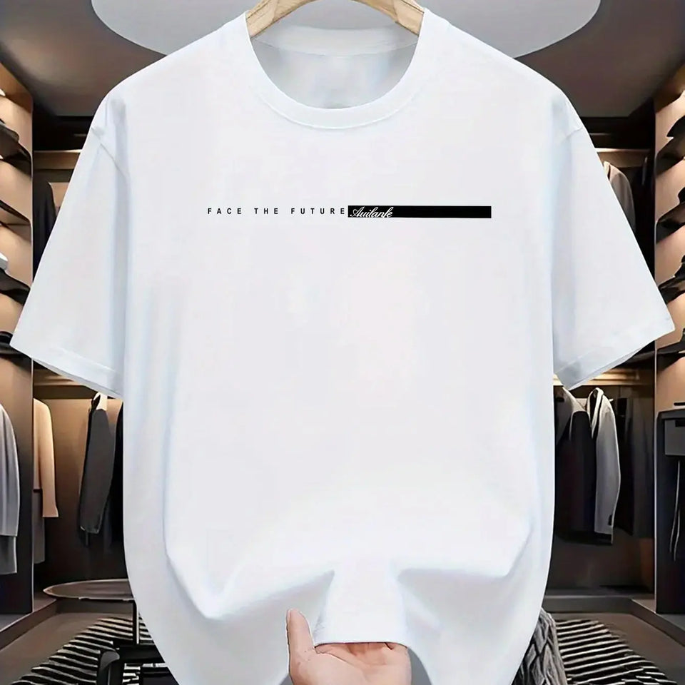 Camiseta masculina de verão 100% algodão, casual, folgada, com estampa de letras grandes