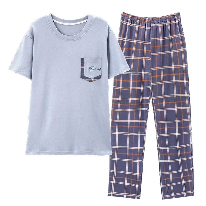 Conjunto de pijama masculino plus size 4XL, pijama de verão em algodão macio