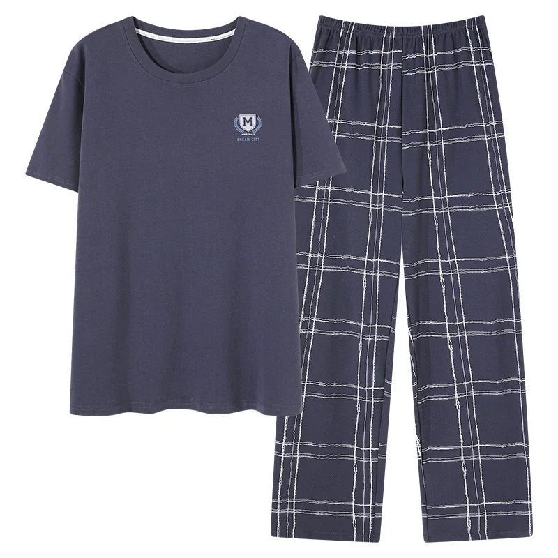 Conjunto de pijama masculino plus size 4XL, pijama de verão em algodão macio