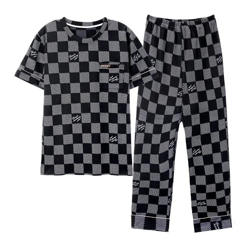 Conjunto de pijama masculino plus size 4XL, pijama de verão em algodão macio