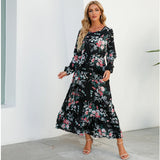 Vestido longo boêmio feminino  cintura alta chiffon, floral, novo Sucesso