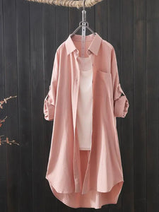 Camisa branca feminina midi solta e respirável, cor sólida, camisas longas Sucesso Ativo