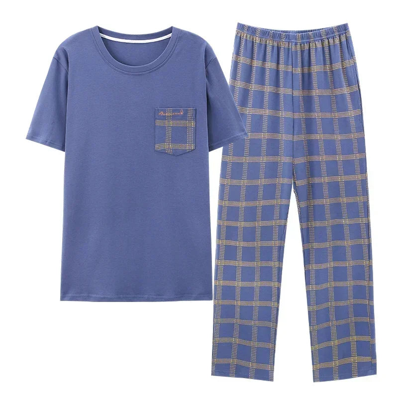 Conjunto de pijama masculino plus size 4XL, pijama de verão em algodão macio