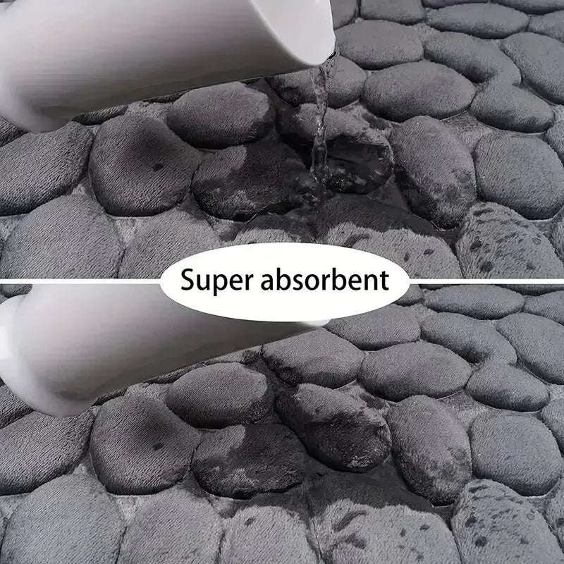 Tapete de Veludo em Relevo com Espuma de Memória – Casa de Banho, Sala de Estar, Antiderrapante, Estilo Calçada, Tapete para o Chão, Decoração para Casa
