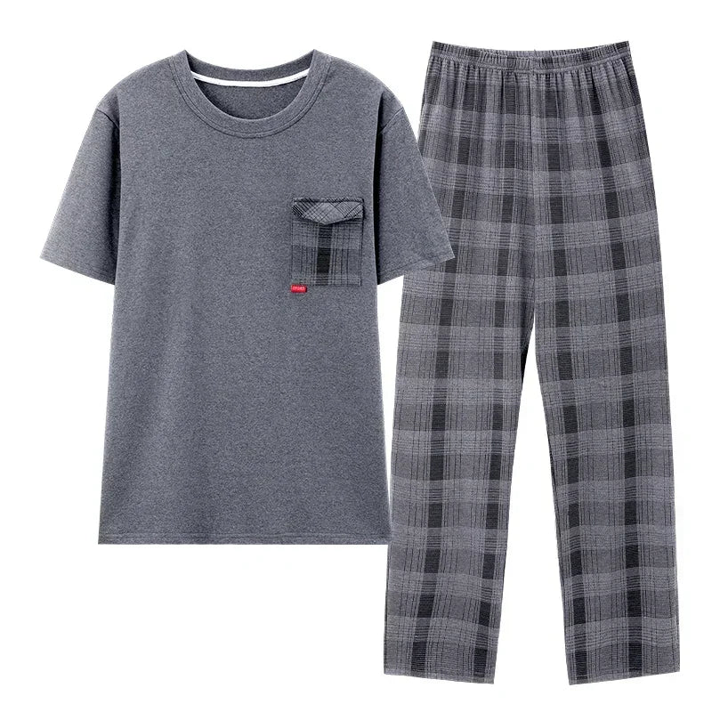 Conjunto de pijama masculino plus size 4XL, pijama de verão em algodão macio
