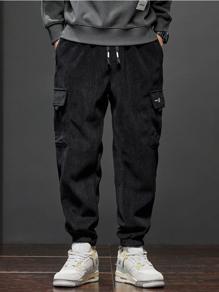 Calças casuais masculinas, estilo primavera outono, com cintura elástica e cordão reto, estilo harem