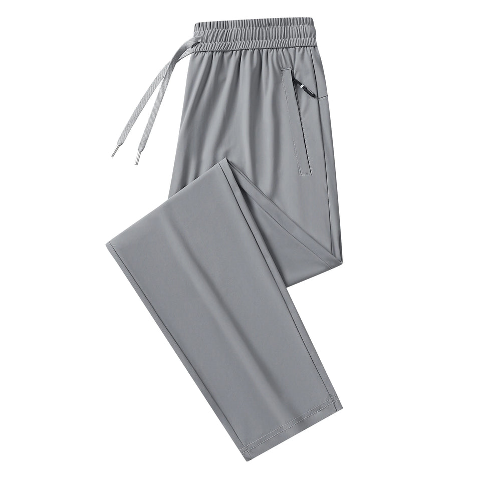 Calças de verão casuais masculinas, calças de seda gelada, calças masculinas