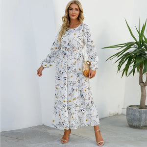 Vestido longo boêmio feminino  cintura alta chiffon, floral, novo Sucesso
