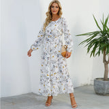 Vestido longo boêmio feminino  cintura alta chiffon, floral, novo Sucesso