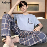 Conjunto de pijama masculino plus size 4XL, pijama de verão em algodão macio