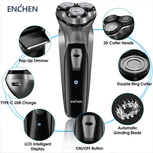 Barbeador elétrico rotativo ENCHEN Blackstone para homens, lâmina flutuante 3D