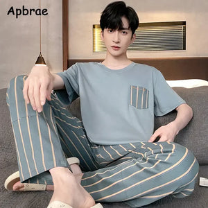 Conjunto de pijama masculino plus size 4XL, pijama de verão em algodão macio