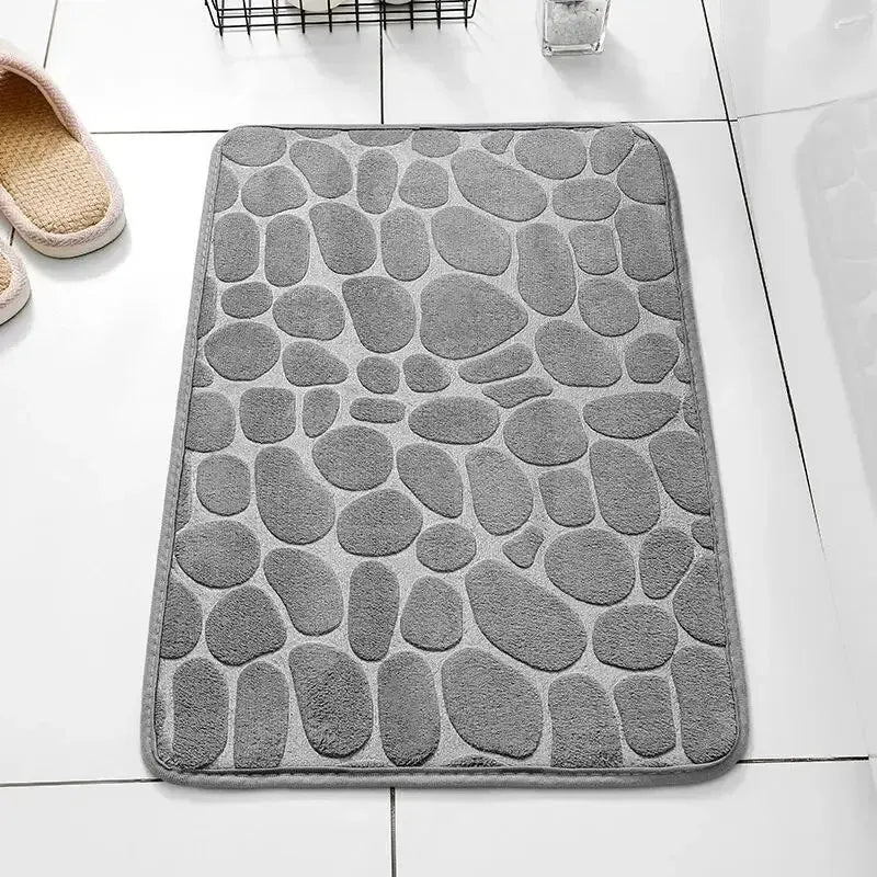 Tapete de Veludo em Relevo com Espuma de Memória – Casa de Banho, Sala de Estar, Antiderrapante, Estilo Calçada, Tapete para o Chão, Decoração para Casa
