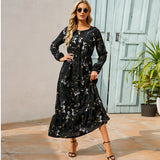 Vestido longo boêmio feminino  cintura alta chiffon, floral, novo Sucesso