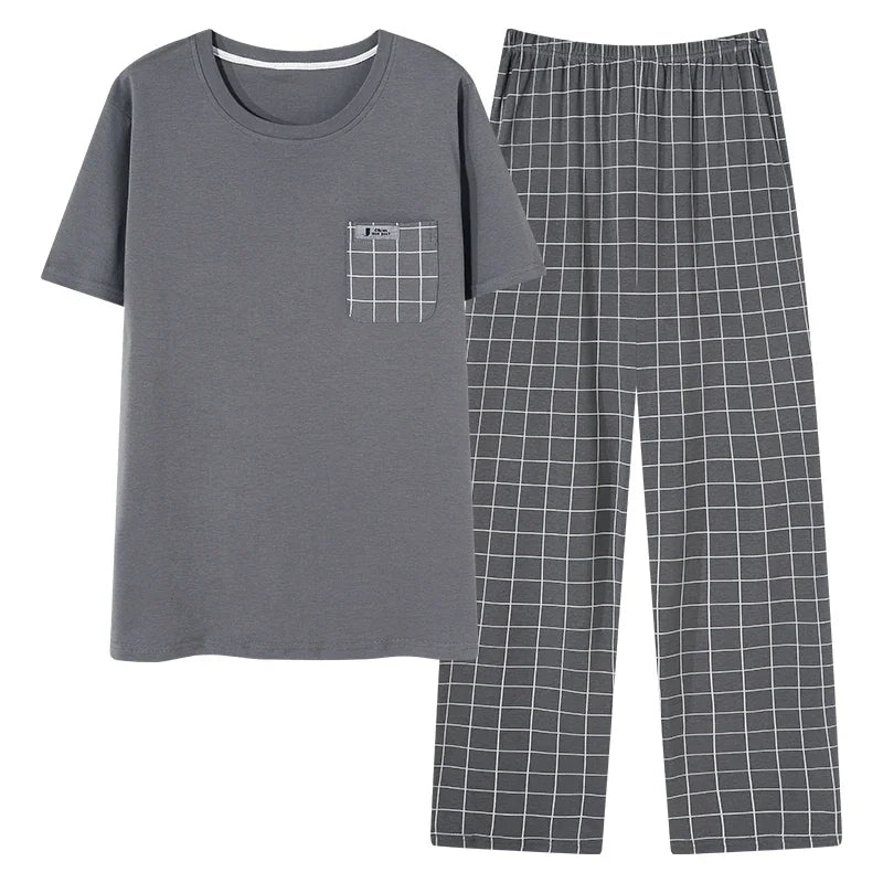 Conjunto de pijama masculino plus size 4XL, pijama de verão em algodão macio