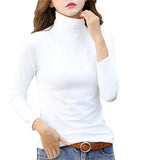 Camisa feminina de outono, cor sólida, gola alta, blusa de primavera, de pelúcia fina, manga comprida