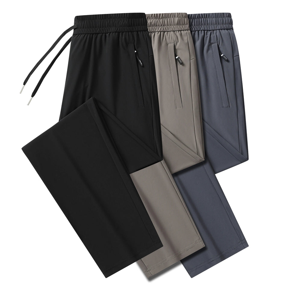 Calças de verão casuais masculinas, calças de seda gelada, calças masculinas