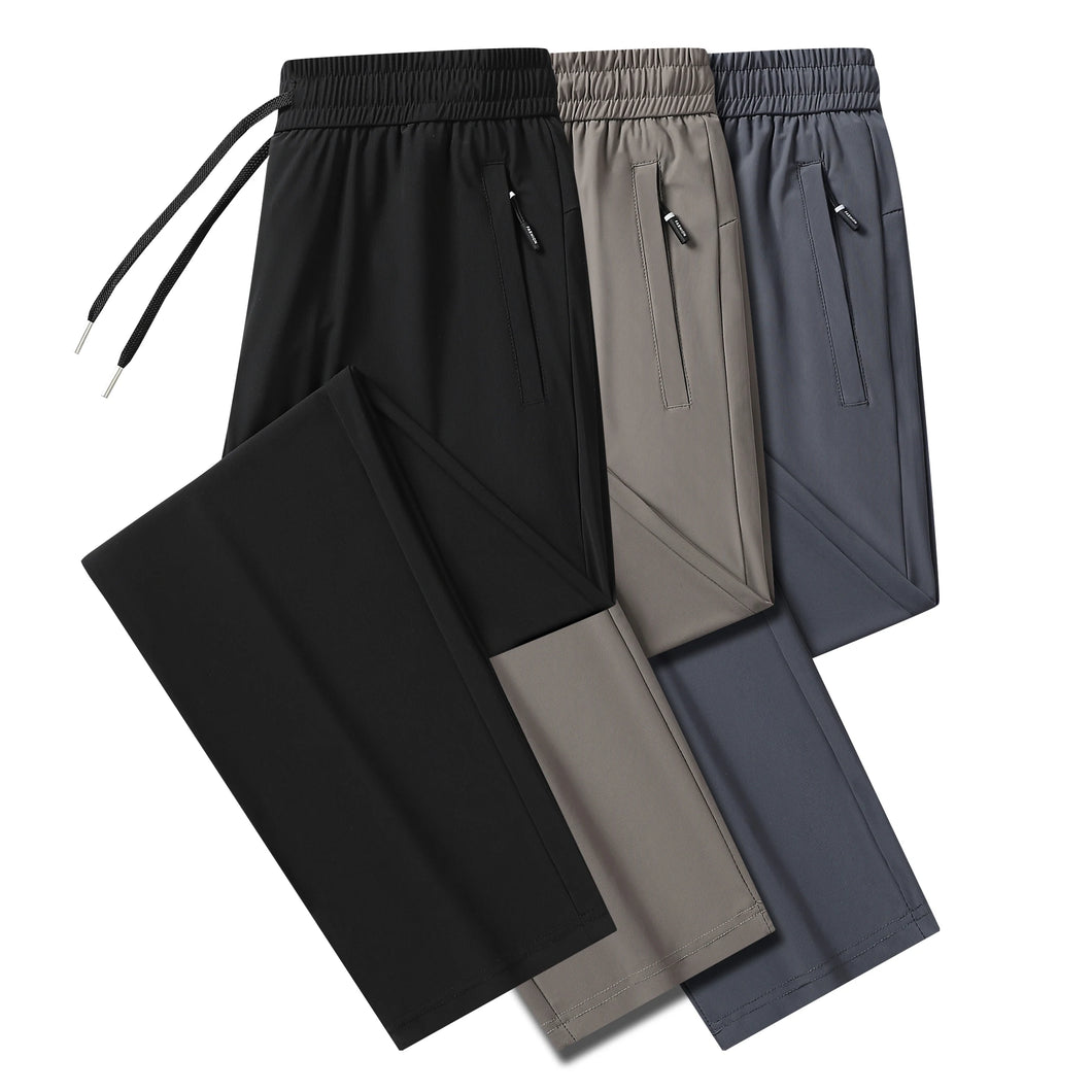 Calças de verão casuais masculinas, calças de seda gelada, calças masculinas