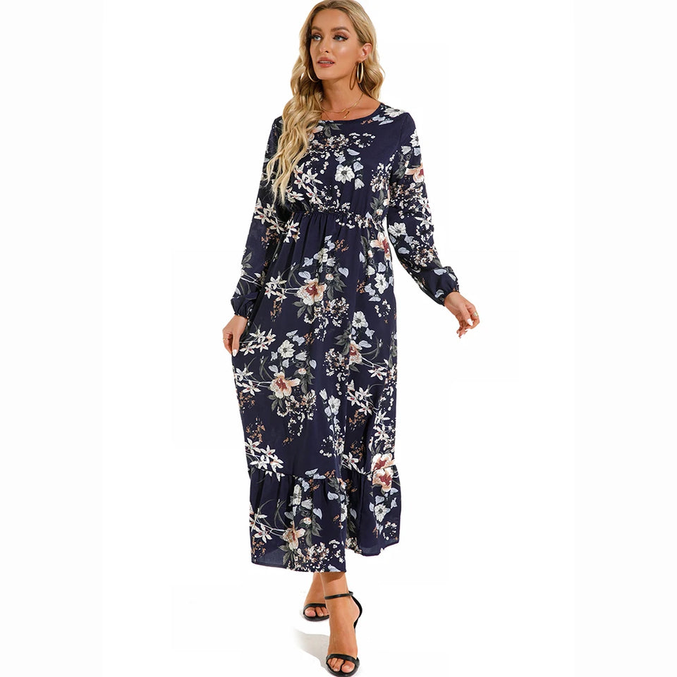 Vestido longo boêmio feminino  cintura alta chiffon, floral, novo Sucesso