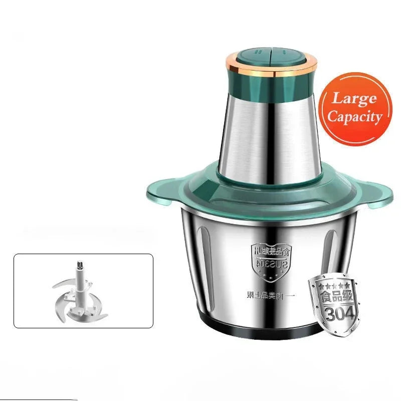 Moedor de carne elétrico de aço inoxidável 2L, picador de vegetais, máquina fatiadora de carne, moedor doméstico, processador de alimentos