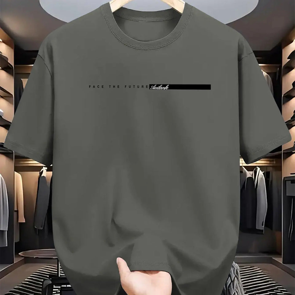 Camiseta masculina de verão 100% algodão, casual, folgada, com estampa de letras grandes