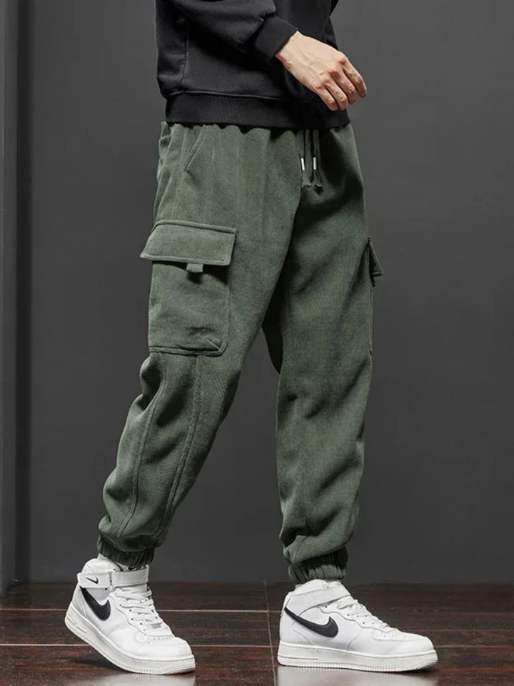 Calças casuais masculinas, estilo primavera outono, com cintura elástica e cordão reto, estilo harem